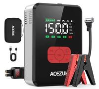 ACEZUK Booster Batterie Voiture avec Compresseur, 7000A Démarreur Batterie Voiture, 150PSI Gonfleur de Pneus, 12V Jump Starter pour Véhicule, Plein Écran, Tout Gaz ou 12L Diesel, 600 Lumens LED
