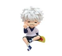 Acfigure Killua Zaoldyeck Figurine d'anime 9/11 cm HxH - Visage de chat assis/yeux Mimi - Modèle Killua pour décoration de bureau et cadeau de collection (strables)