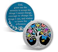 ACGZQY Jeton de sobriété de 3 mois, arbre de vie - Pièce de monnaie colorée papillon AA et médaillons vintage AA NA Sober Anniversaire Token Cadeaux Narcotiques Alcooliques Anonymous Recovery