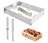 ACHANFLY Cadre Patisserie Rectangulaire Extensible en Acier Inoxydable 18-53cm avec 2 Spatules Moule à Gâteau Cadre Patisserie pour Gateau Mousse Dessert Pizza Cuisson Famille et Restaurant