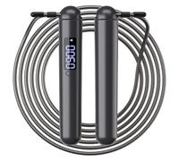 ACHDOFITS Corde à sauter pour femme - Compteur de calories qui vous aide à perdre du poids | 4 modes pour débutant à HIIT | Fil d'acier lisse, pas de coupe, type C | Entraînement à la maison et cardio