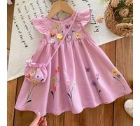 Achetez-en un, obtenez-en un gratuit, un ensemble de 2 pièces incluant un sac bandoulière gratuit. Jolie robe pour bébé fille avec encolure ronde, volants à l'ourlet et sac à bandoulière diagonal. Ten