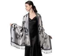 Achillea Châle pashmina pour femme, Floral gris argenté, 28"W x 76"L