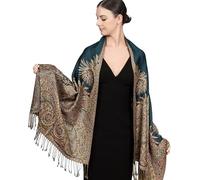 Achillea Écharpe pashmina réversible cachemire rave, châles et écharpes pour robes de soirée, écharpes indiennes exotiques pour toutes les saisons, Grand cachemire bleu sarcelle, 28"W x 76"L