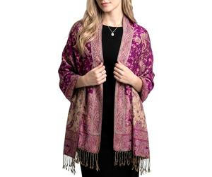 Achillea Écharpe pashmina réversible cachemire rave, châles et écharpes pour robes de soirée, écharpes indiennes exotiques pour toutes les saisons, violet clair, 28"W x 76"L