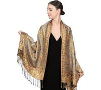 Achillea Écharpe pashmina réversible douce et soyeuse avec franges, Gris bronze, 28"W x 76"L