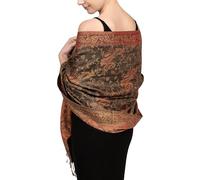Achillea Écharpe pashmina réversible douce et soyeuse avec franges, Olive Bordeaux, 28" W x 76" L