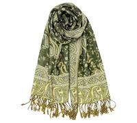 Achillea Écharpe pashmina réversible douce et soyeuse avec franges, Olive foncé, 28" W x 76" L