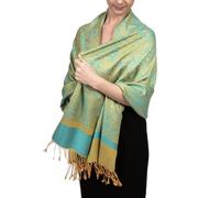 Achillea Écharpe pashmina vintage bicolore - Doux et léger - Pour robes, mariages, voyages, toutes saisons, Bleu/jaune., 72"L x 28"W