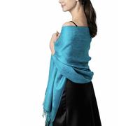 Achillea Écharpe pashmina vintage en jacquard bicolore, aqua, 72" L x 28" W