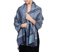 Achillea Écharpe pashmina vintage en jacquard bicolore, bleu acier, 72" L x 28" W