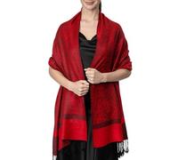 Achillea Écharpe pashmina vintage en jacquard bicolore, rouge/noir, 72" L x 28" W