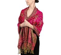 Achillea Écharpe réversible en pashmina cachemire, châles et étoles pour robes de soirée, foulards indiens exotiques pour toutes les saisons, fuchsia, 28"W x 76"L