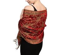 Achillea Écharpe réversible en pashmina cachemire, châles et étoles pour robes de soirée, foulards indiens exotiques pour toutes les saisons, Rouge, 28" W x 76" L