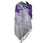 Achillea Écharpe réversible en pashmina cachemire, châles et étoles pour robes de soirée, foulards indiens exotiques pour toutes les saisons, violet, 28" W x 76" L