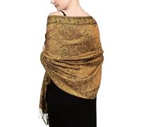 Achillea Écharpe réversible en pashmina cachemire, châles et étoles pour robes de soirée, foulards indiens exotiques pour toutes les saisons, bronze, 28"W x 76"L