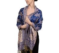 Achillea Écharpe réversible Pashmina à motif cachemire, châles et foulards pour assortir à une robes de soirée, écharpes indiennes exotiques toute saisons, bleu royal, 28" W x 76" L