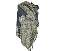 Achillea Luxueux châle pashmina double couche jacquard grand cachemire, gris charbon, 80" X 28'
