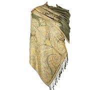 Achillea Luxueux châle pashmina double couche jacquard grand cachemire, vert olive, 80" X 28'