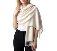 Achillea Two Tone Vintage Jacquard Paisley Pashmina Shawl Wrap Scarf (Cream)