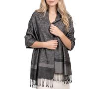 Achillea Two Tone Vintage Jacquard Paisley Pashmina Shawl Wrap Scarf (Dark Grey)