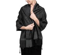 Achillea Women's Two Tone Vintage Jacquard Paisley Pashmina Shawl Wrap Scarf (Charcoal Gray)