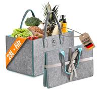 achilles panier en feutre, shopper, sac à provisions, panier à bois de chauffage, pliable, 40x25x23cm (gris/turquoise)
