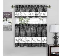 Achim Home Decor Ensemble de rideaux de fenêtre à étages et cantonnière - 147 cm de large et 61 cm de long - Live, Love, Laugh (anthracite) - Rideaux filtrant la lumière pour cuisine, chambre, salon et salle à manger