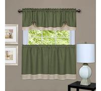 Achim Home Furnishings Fenêtre Fairfield, Vert et Camel., Tier Pair 58" x 36" with 14" Valance