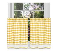 ACHIM (Weser Home Furnishings Buffalo Check Rideau de fenêtre, Jaune, Tier Pair 58" x 36"