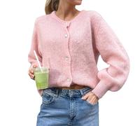 Achlibe - Cardigans en tricot boutonnés pour femme, décontractés, légers, unis, style preppy, chauds, pour l'automne, prêt-à-porter de rue, A - Rose, XL