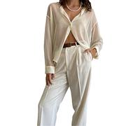 Achlibe Chemisier à col à revers pour femme, chemise transparente à manches longues boutonnée, blanc, L