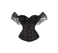 Achlibe Corset bustier pour femme - Couleur unie - Lacets - Col bateau - Épaules dénudées - Sans bretelles, Noir , XXL