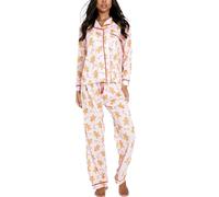 Achlibe Ensemble de pyjama de Noël 2 pièces pour femme - Chemise boutonnée à manches longues - Pantalon long - Imprimé bonhomme en pain d'épice, A - Rose, S