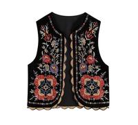 Achlibe Gilet sans manches pour femme Boléro Cardigans Ouvert Devant Rétro Brodé Gilet Tops Streetwear, Noir , M
