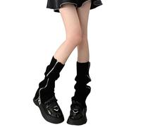 Achlibe Jambières en fausse fourrure Y2k pour femme - En laine tricotée - Chaudes - Pour l'hiver, B-Fermeture éclair noire, Taille unique