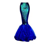 Achlibe Jupe longue queue de sirène à paillettes pour femme Costume hologramme métallique brillant robe queue de poisson jupe asymétrique à volants, a-bleu, S