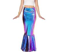Achlibe Jupe longue sirène pour femme - Imprimé hologramme métallique - Coupe ajustée - Avec chaîne de perles, coloré, 40