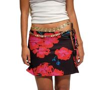 Achlibe Mini jupe moulante à imprimé floral pour femme - Taille basse - Fente latérale, rose rouge, S