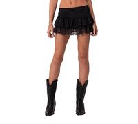 Achlibe Mini jupe Y2k en dentelle pour femme - Taille basse - Ourlet à volants - Style Renaissance - Jupe courte - Streetwear, a-noir, 36