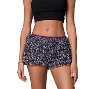 Achlibe Mini short Bloomer élastique taille basse multi-couches dentelle micro pattipants blanc léopard, marron, M