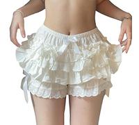 Achlibe Pantalon de pyjama Y2k pour femme avec bordure en dentelle superposée à volants Lolita Bloomers Mini short victorien Fairy Grunge Bottoms, A-A-blanc., M