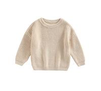Achlibe Pull en tricot pour bébé fille garçon automne hiver col rond manches longues pull mignon couleur unie hauts, A-A-Abricot, 3-6 mois