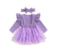 Achlibe Robe de fée pour nouveau-né fille 3D papillon couches tulle tutu robe maille manches longues anniversaire robe princesse, a-violet, 0-3 mois