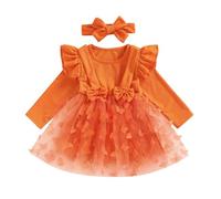 Achlibe Robe de fée pour nouveau-né fille 3D papillon en tulle superposé tutu maille manches longues anniversaire robe princesse, A-orange, 0-3 mois