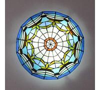 ACHNC Tiffany Plafonnier Bleu,Tiffany Lampe De Plafond Chambre Fait Main Vintage Plafonnier Encastré Rétro Plafonniers Salle De Bains avec Abat-Jour en Verre Salon Enfants Couloir Éclairage,E27,40CM
