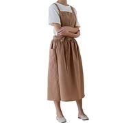Achsoo Tablier à bavette en coton imperméable de couleur unie avec poches croisées dans le dos pour homme et femme Jupe ronde pour cuisine, jardinage, café (Marron)