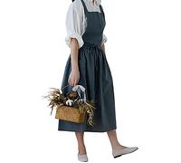 Achsoo Tablier à bavette en coton imperméable de couleur unie avec poches croisées dans le dos pour homme et femme Jupe ronde pour cuisine, jardinage, café (Bleu)