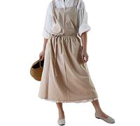Achsoo Tablier à bavette en coton imperméable de couleur unie avec poches croisées dans le dos pour homme et femme Jupe ronde pour cuisine, jardinage, café (Beige)