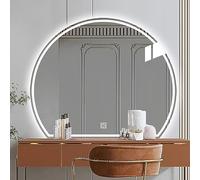 ACHZYFT Miroir De Courtoisie Décoratif Semi-Circulaire avec éclairage LED,Miroir Mural sans Cadre Décoratif,gradable à L'infini,3 Couleurs D'éclairage,Bouton à Effleurement Unique(Size:80cm)